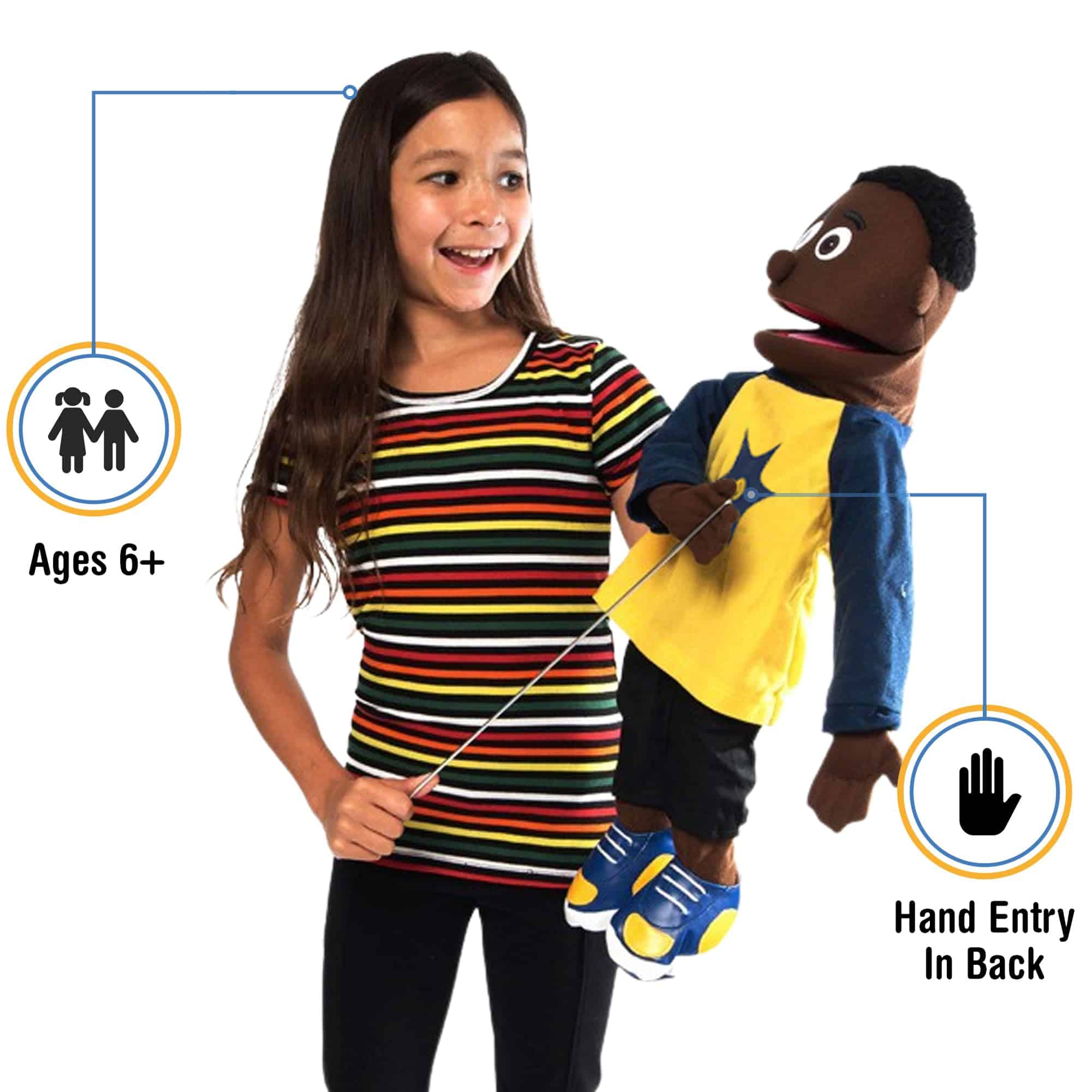 Marioneta estilo ventrílocuo 25" Jordan, Niño Negro, Cuerpo - Imagen 3