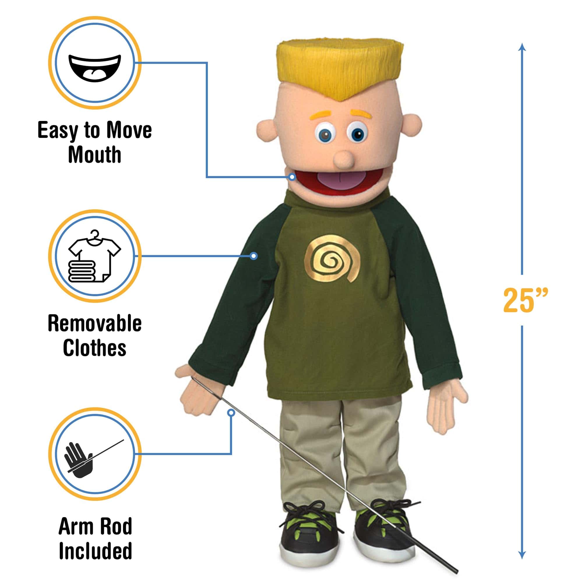 Títere de ventrílocuo Eddie de 25", Niño Melocotón, Cuerpo - Imagen 4