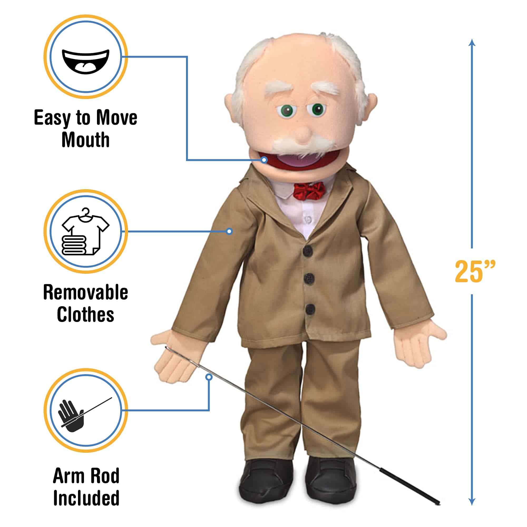 Marioneta de Ventrílocuo Estilo Abuelo Durazno de 25", - Imagen 4