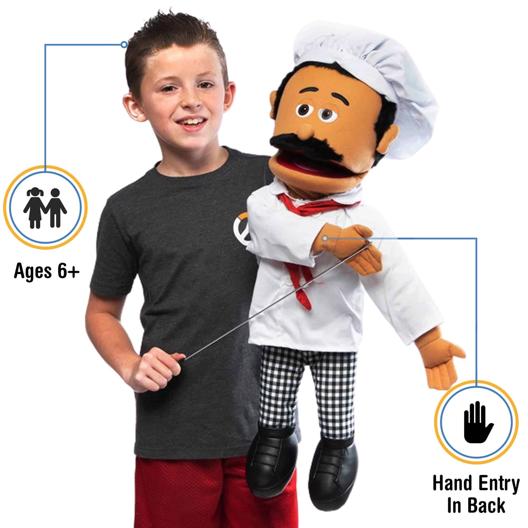 Muñeco de Ventriloquía Chef Luigi de 25", Cuerpo Completo - Imagen 3