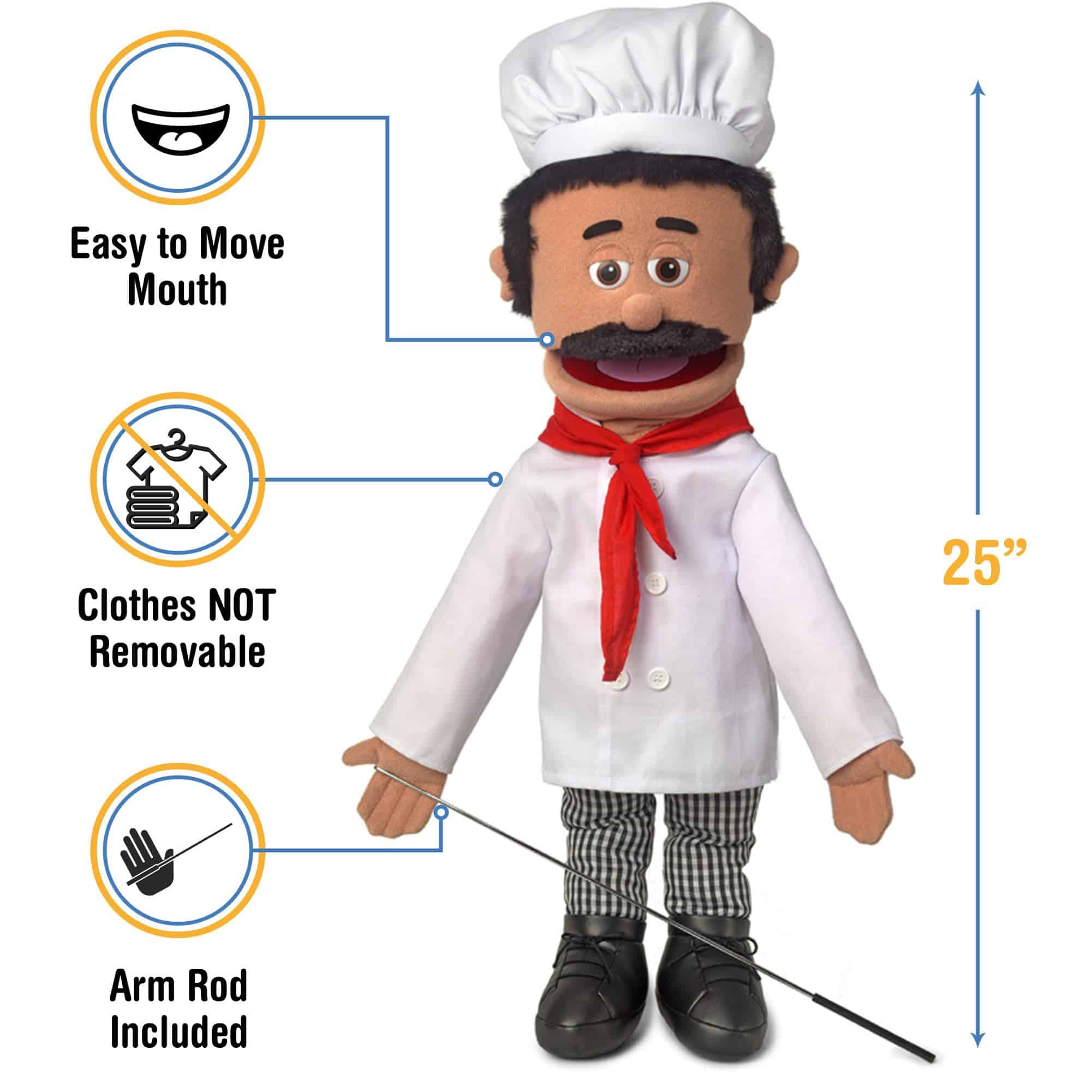 Muñeco de Ventriloquía Chef Luigi de 25", Cuerpo Completo - Imagen 4