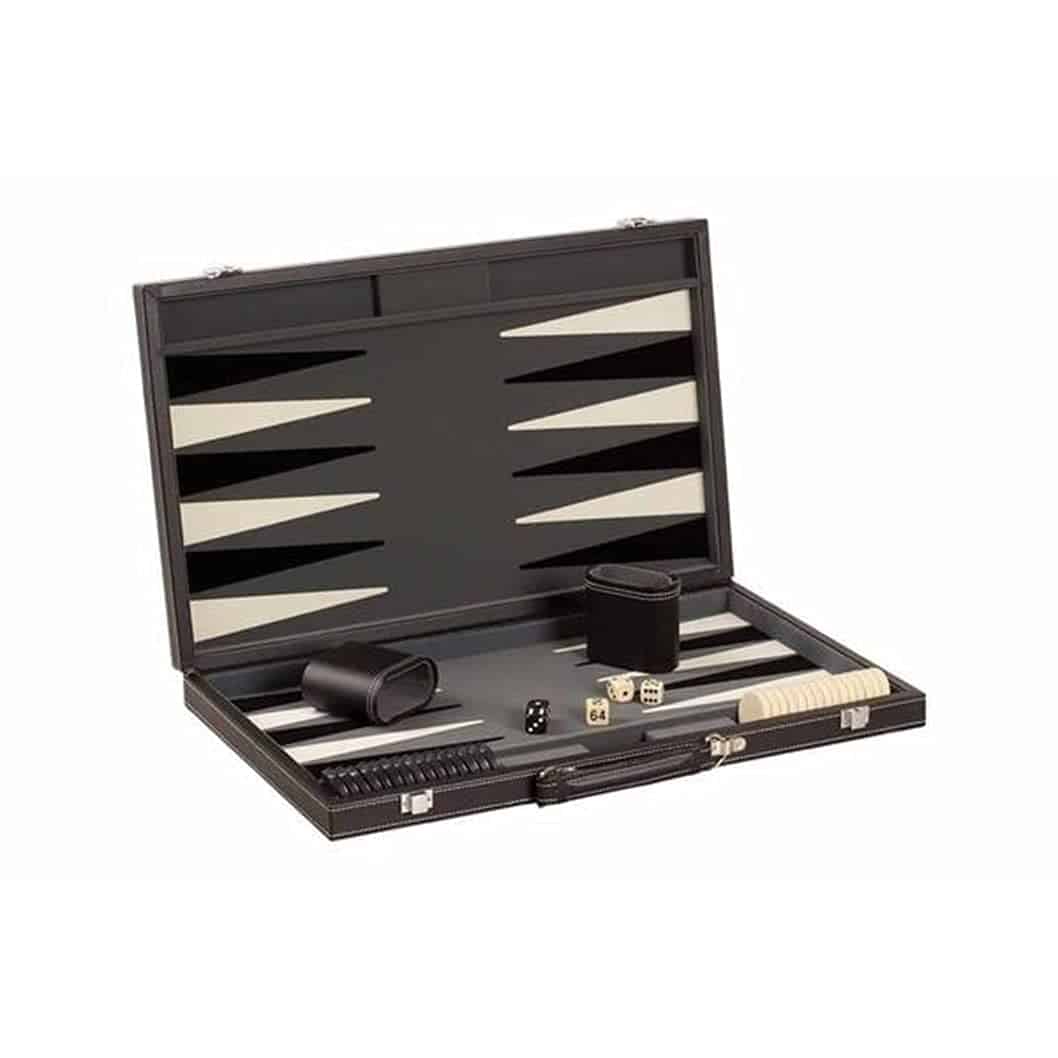 Juego de Backgammon 18" Negro y Blanco CHH con Fichas de