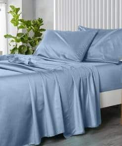 Juego de sábanas 100% algodón azul sólido de 600 hilos con