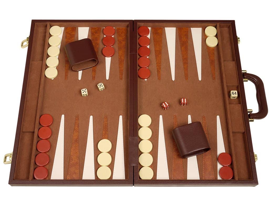 Juego de Backgammon Deluxe de 18" - Estuche marrón mediano