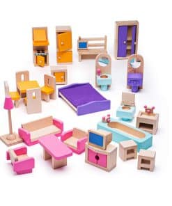 Conjunto de muebles de casa de muñecas de madera Bigjigs
