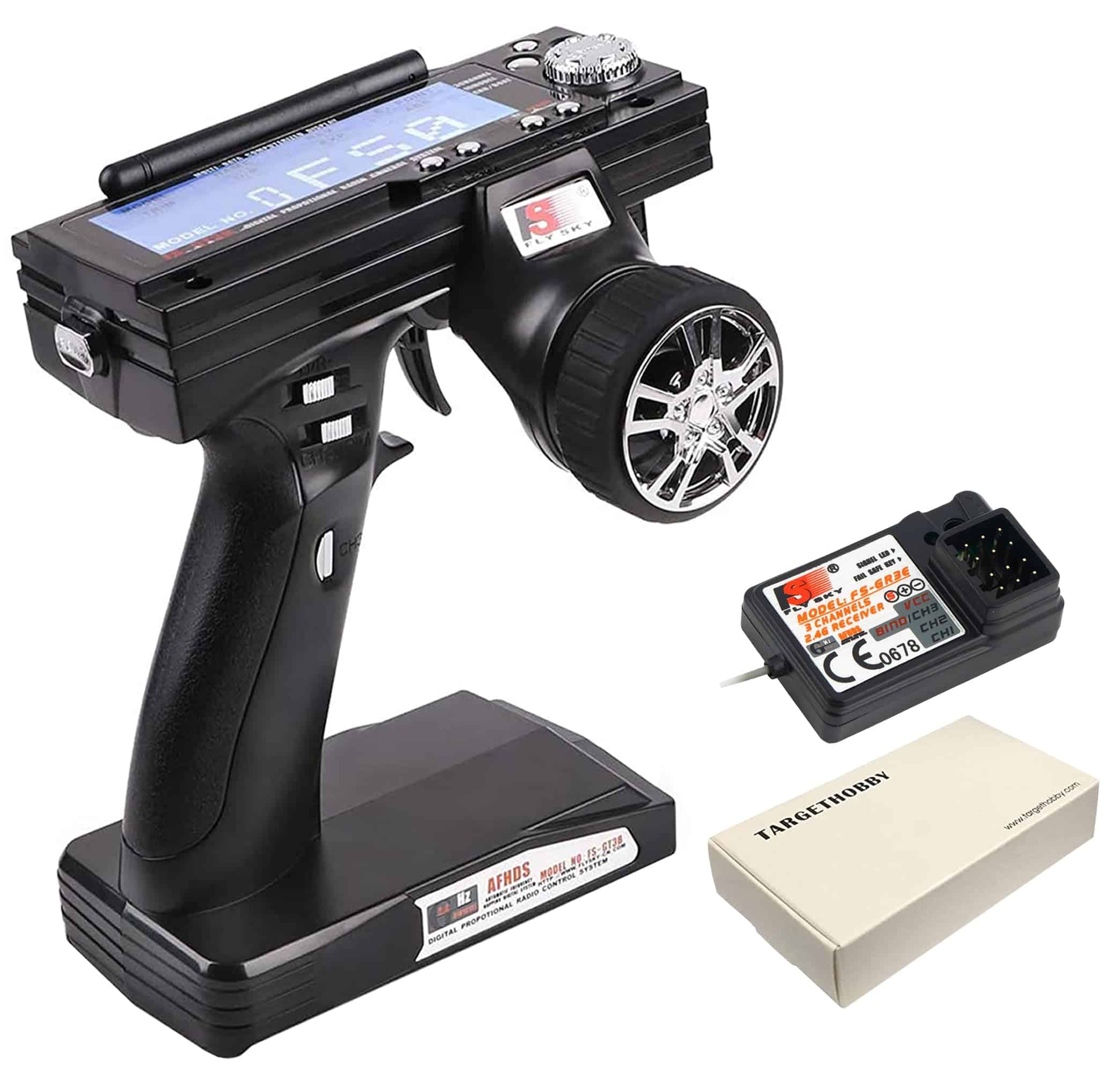 Controlador y receptor de radio Flysky FS-GT3B y FS-GR3E,