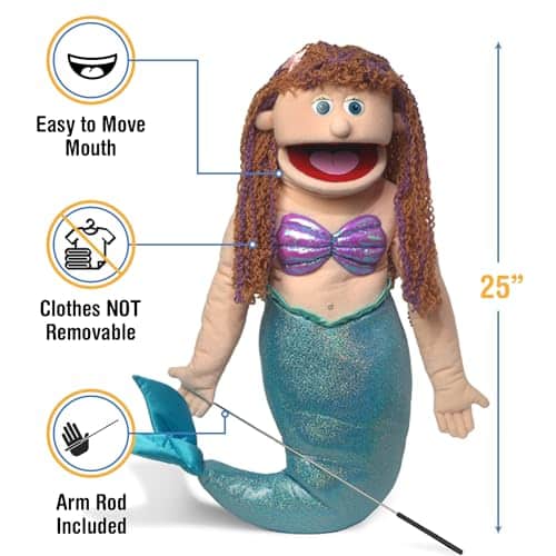 Marioneta Sirena de Cuerpo Completo, Estilo Ventrílocuo, 25" - Imagen 4