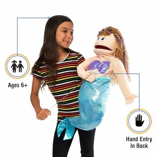 Marioneta Sirena de Cuerpo Completo, Estilo Ventrílocuo, 25" - Imagen 3