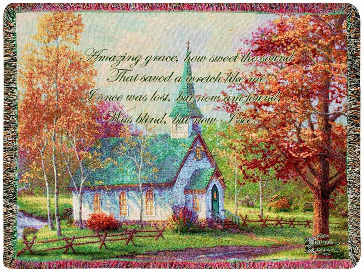 Manta de tapicería Amazing Grace con cita, Capilla en el