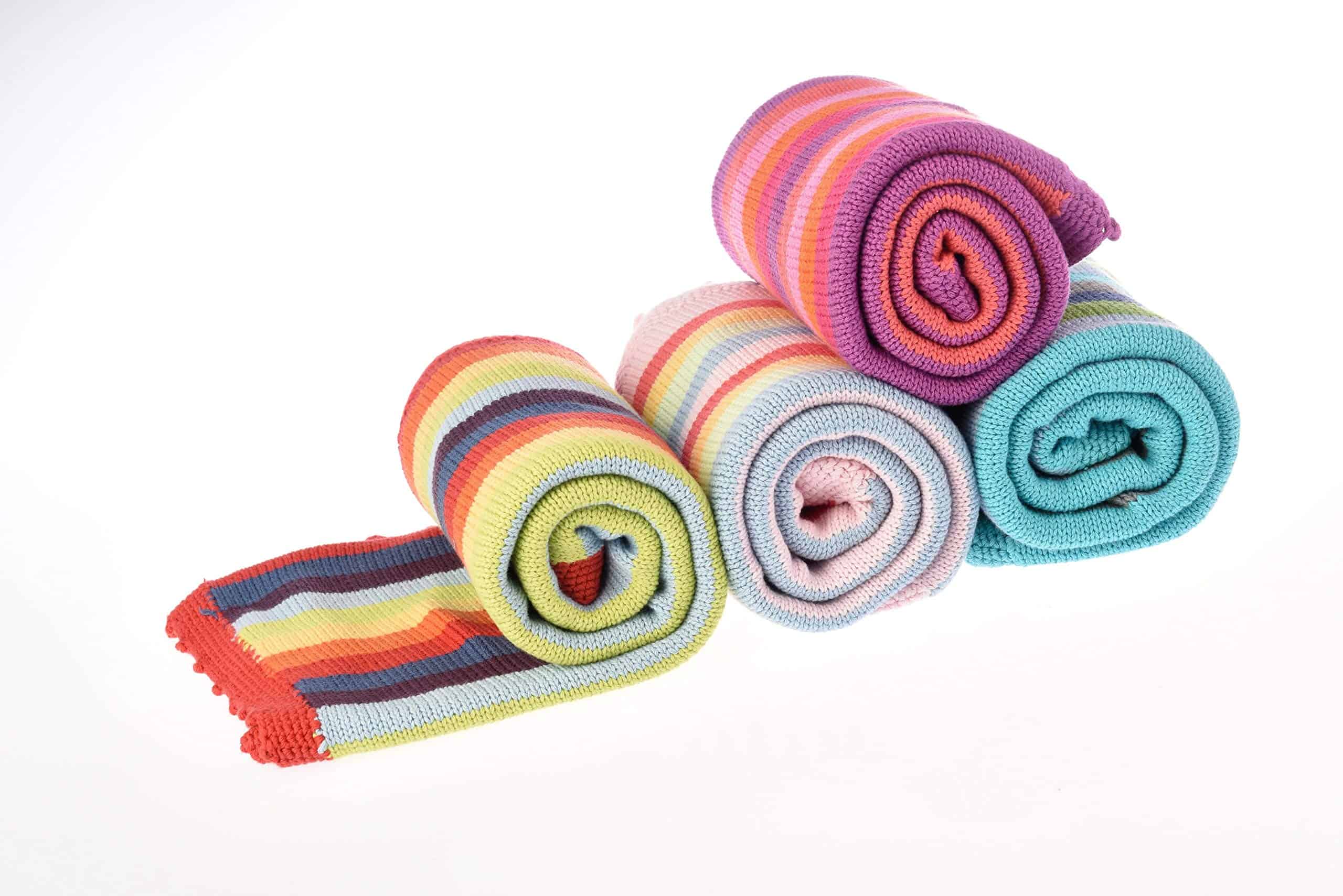 Manta de bebé hecha a mano - Rayas arco iris - Algodón - - Imagen 5