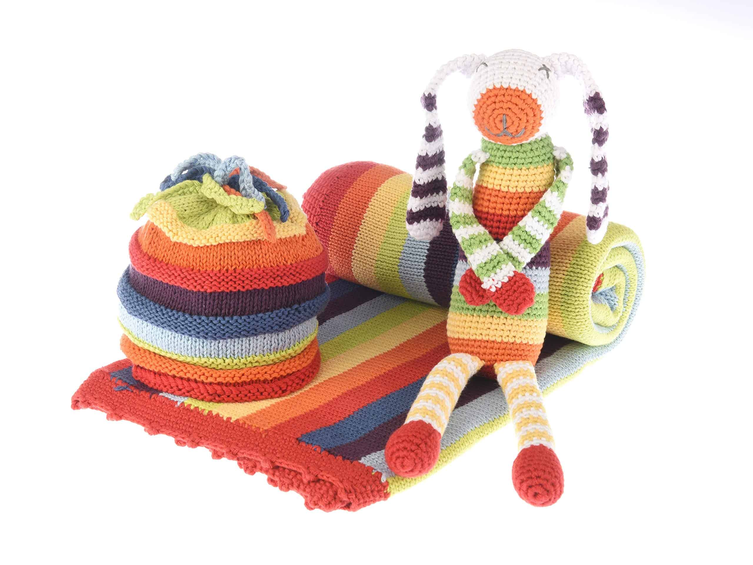 Manta de bebé hecha a mano - Rayas arco iris - Algodón - - Imagen 4