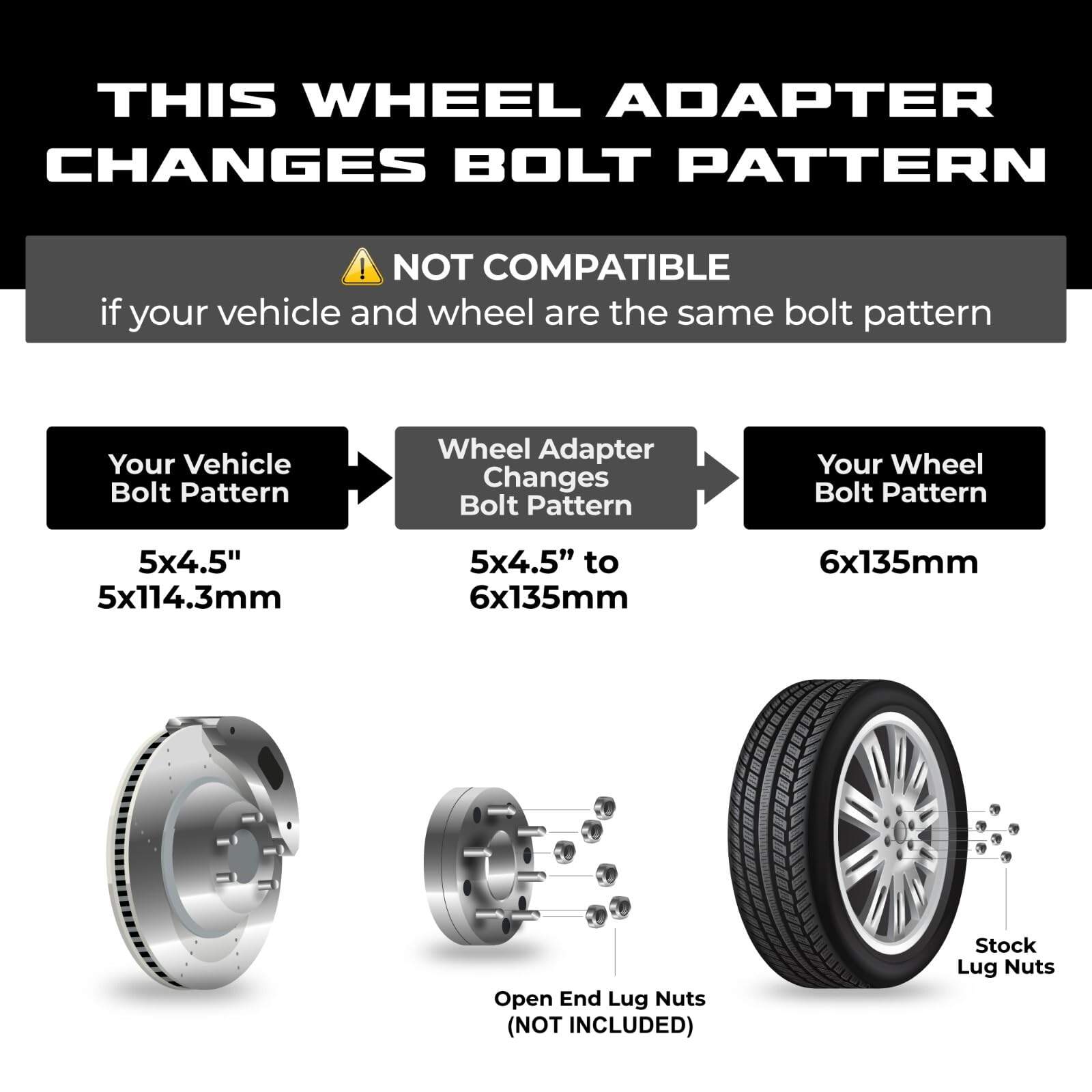 Adaptador de rueda EZAccessory 5x4.5 a 6x135 se ajusta a 5 - Imagen 3