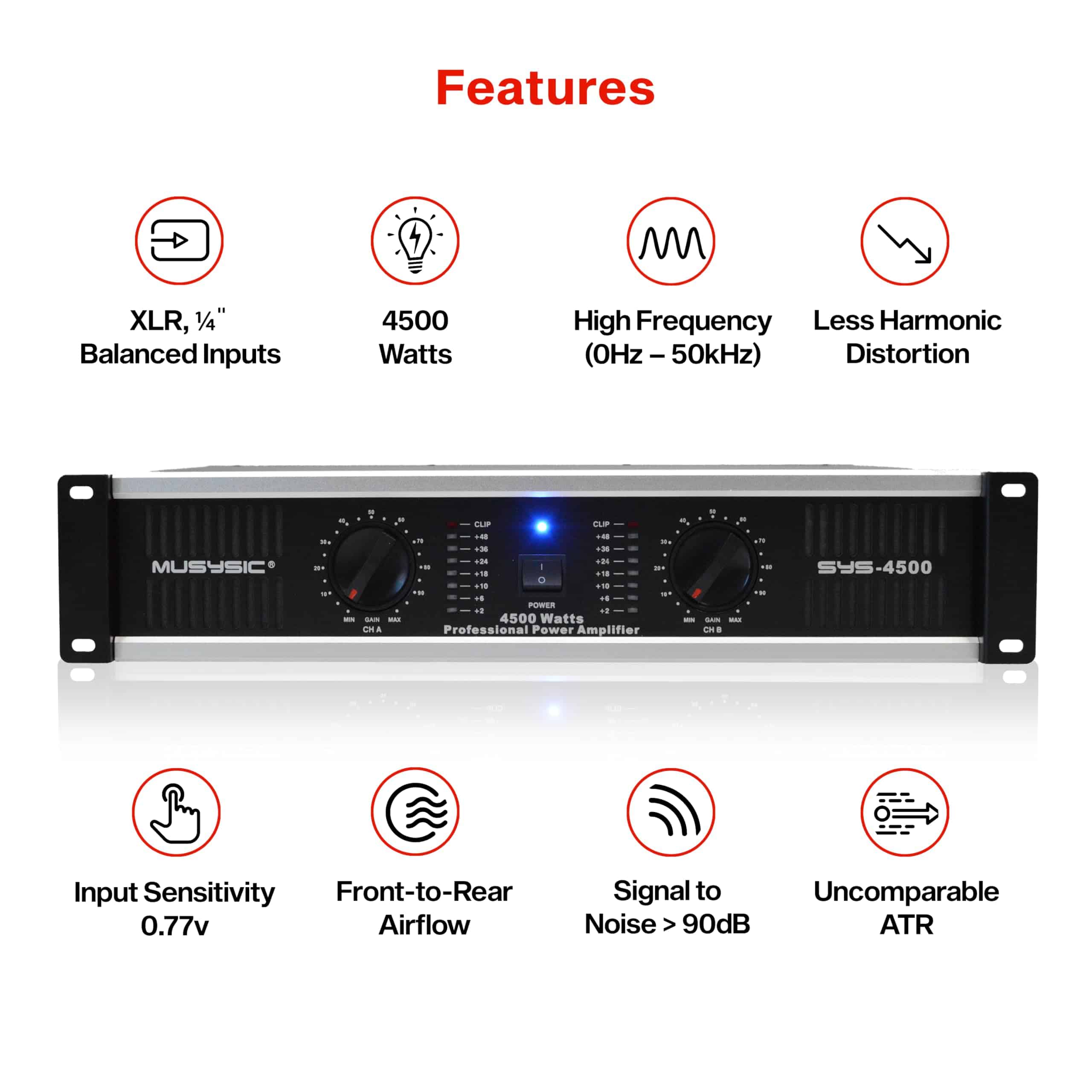 Amplificador de Potencia de 2 Canales MUSYSIC - Sonido sin - Imagen 3