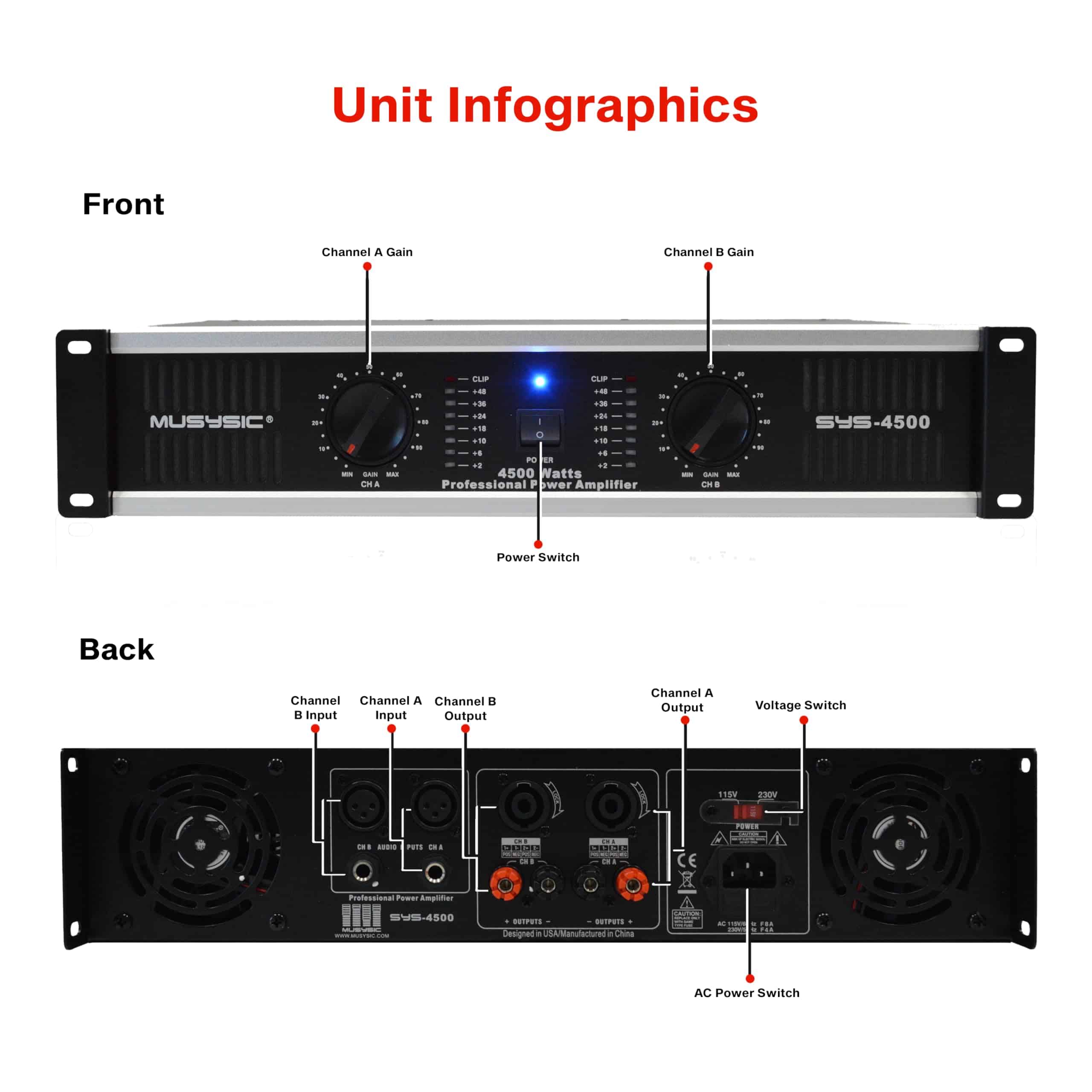 Amplificador de Potencia de 2 Canales MUSYSIC - Sonido sin - Imagen 4