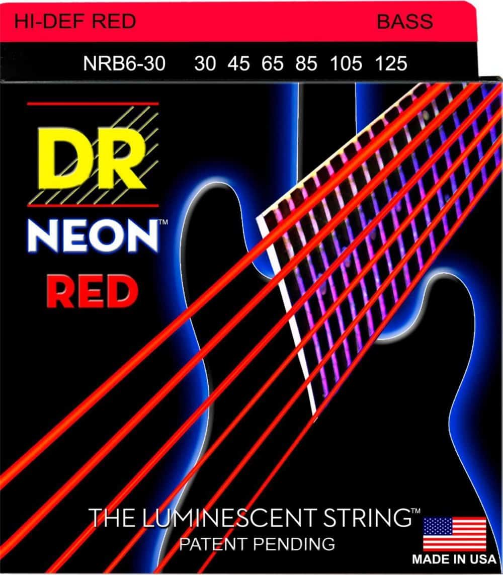 Cuerdas para Bajo de 6 Cuerdas DR Strings Hi-Def NEON Rojo