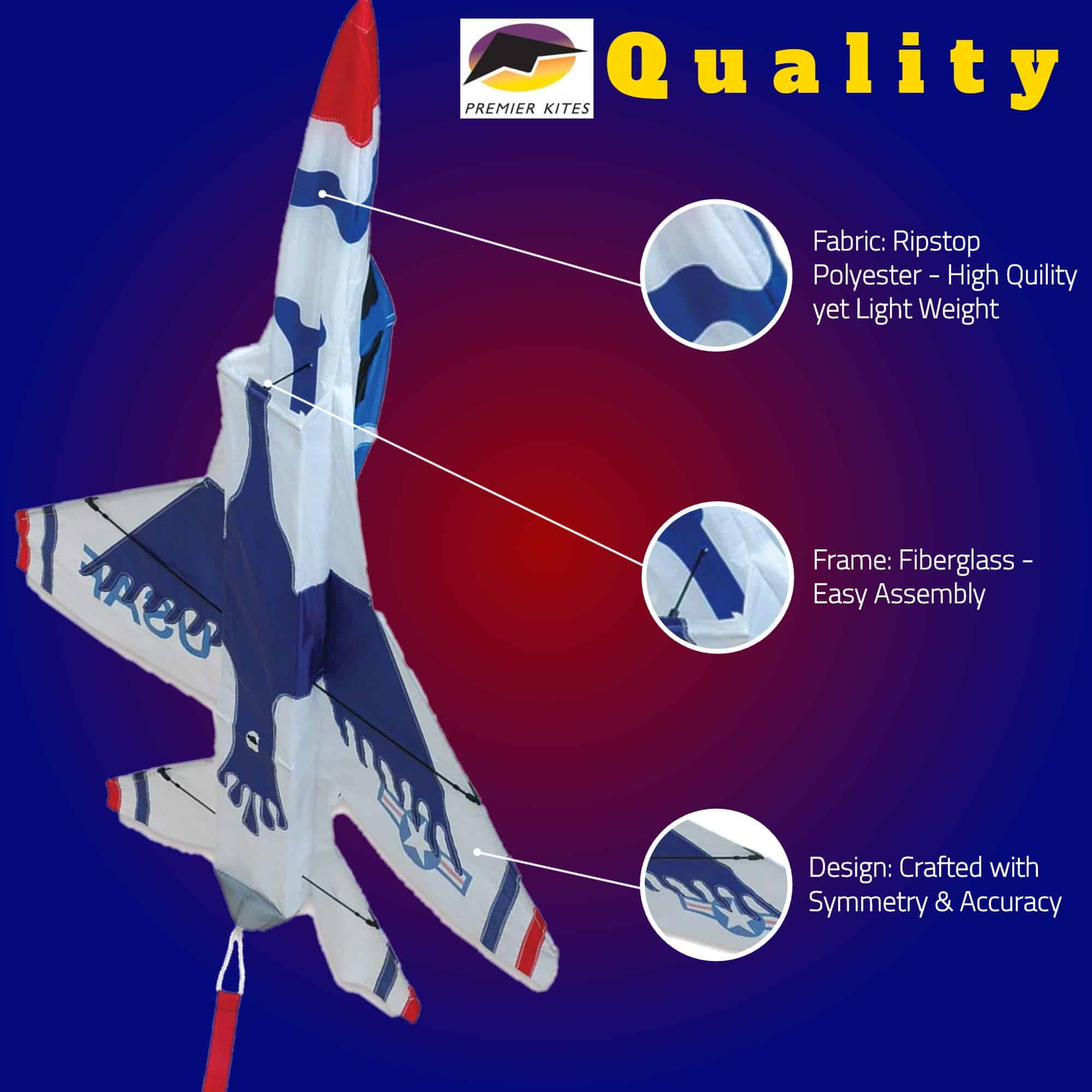 Cometa 3D Jet F16 con diseño Thunderbird de Premier Kites | - Imagen 4