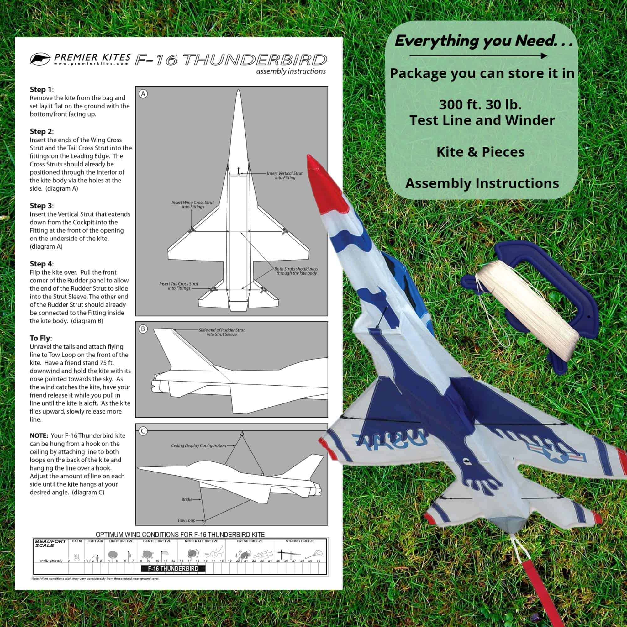 Cometa 3D Jet F16 con diseño Thunderbird de Premier Kites | - Imagen 6