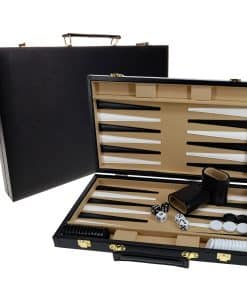 Set de Backgammon de WE Games, Estuche de Cuero Negro,