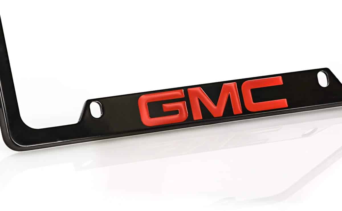 Portaplacas de metal recubierto de negro con logotipo rojo - Imagen 3