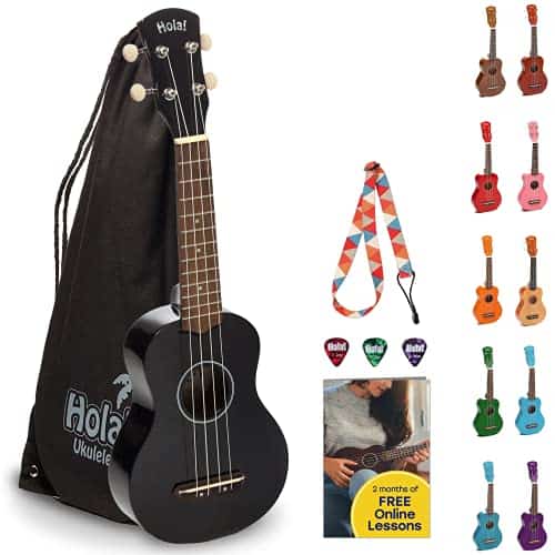 Hola! Music HM-21BK Soprano Ukulele Bundle with Canvas Tote