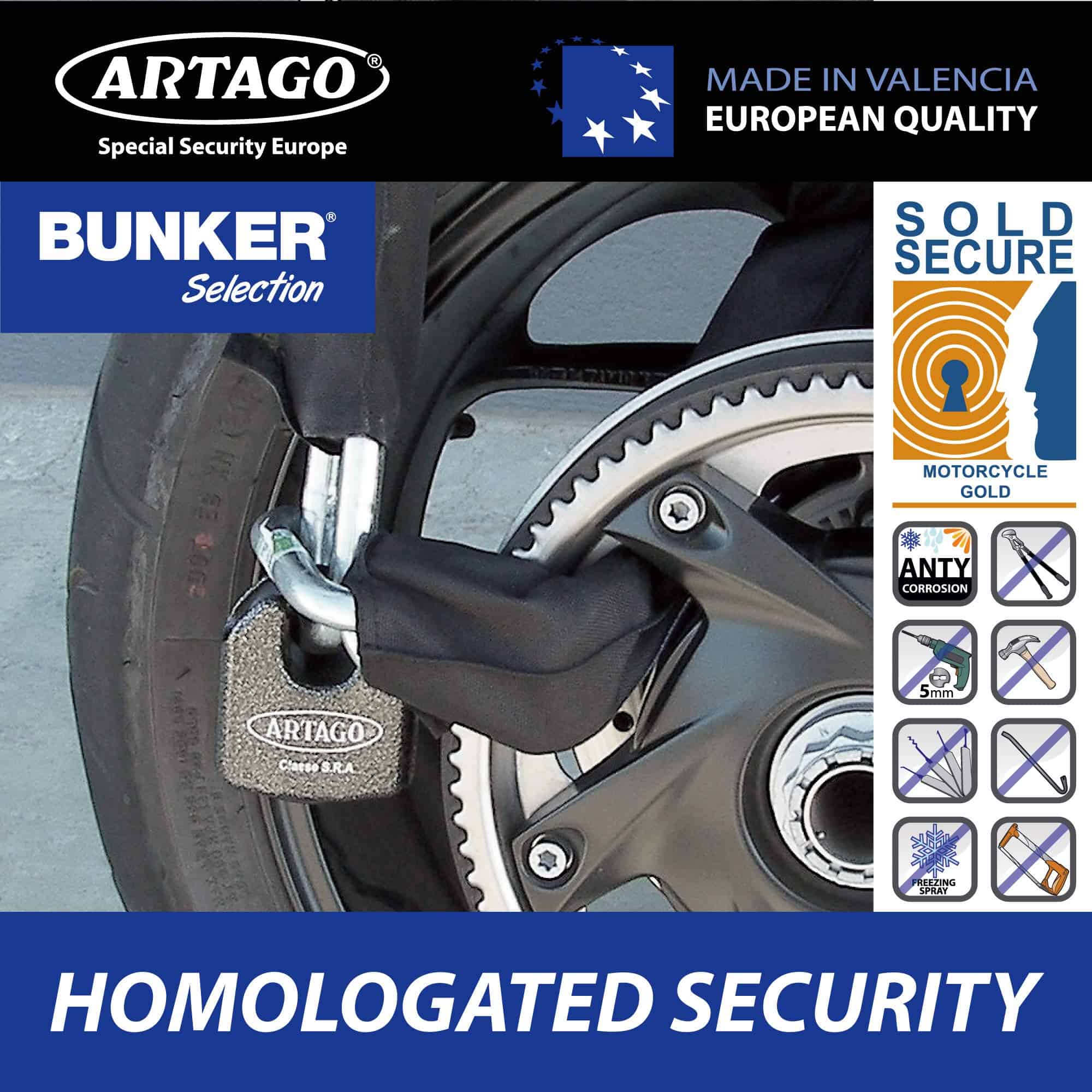 Candado y cadena de seguridad para motocicleta Artago - Imagen 3