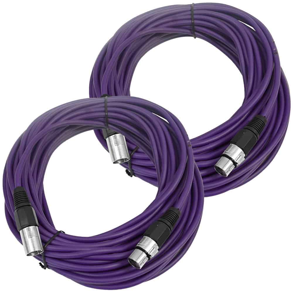 Par de Cables de Micrófono o Patch Púrpura de 50 Pies XLR