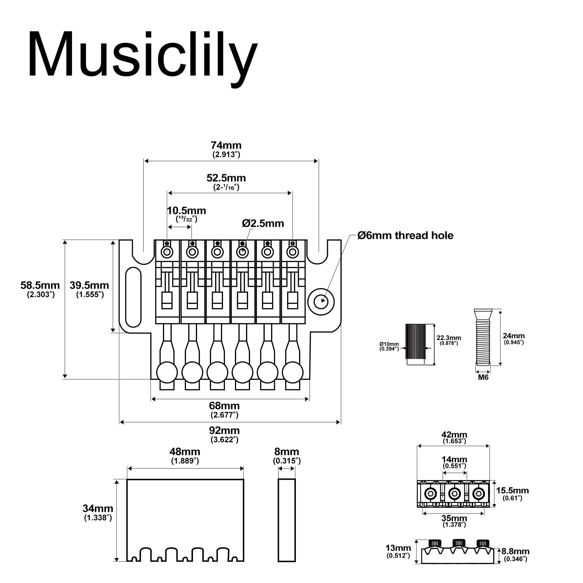Puente de trémolo doble para guitarra Musiclily de 54 mm - Imagen 3