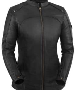 Chamarra de Motociclista de Cuero para Mujer con Cuello