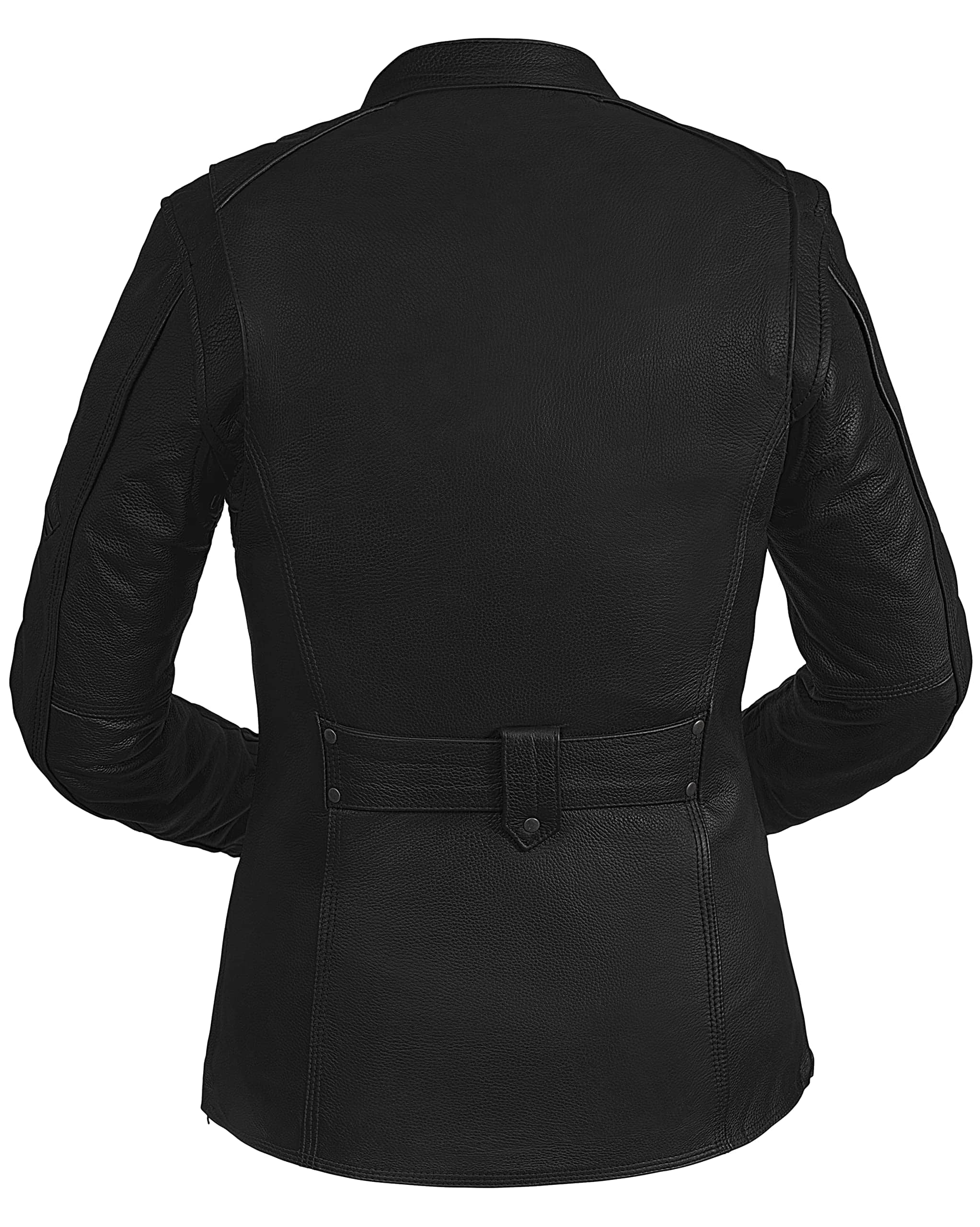 Chaqueta de motocicleta de cuero con cuello tipo scooter y - Imagen 3