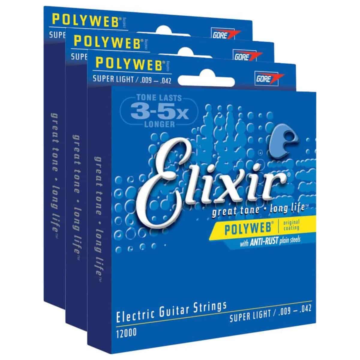 3 Sets de Cuerdas de Guitarra Eléctrica Elixir 12000 Super