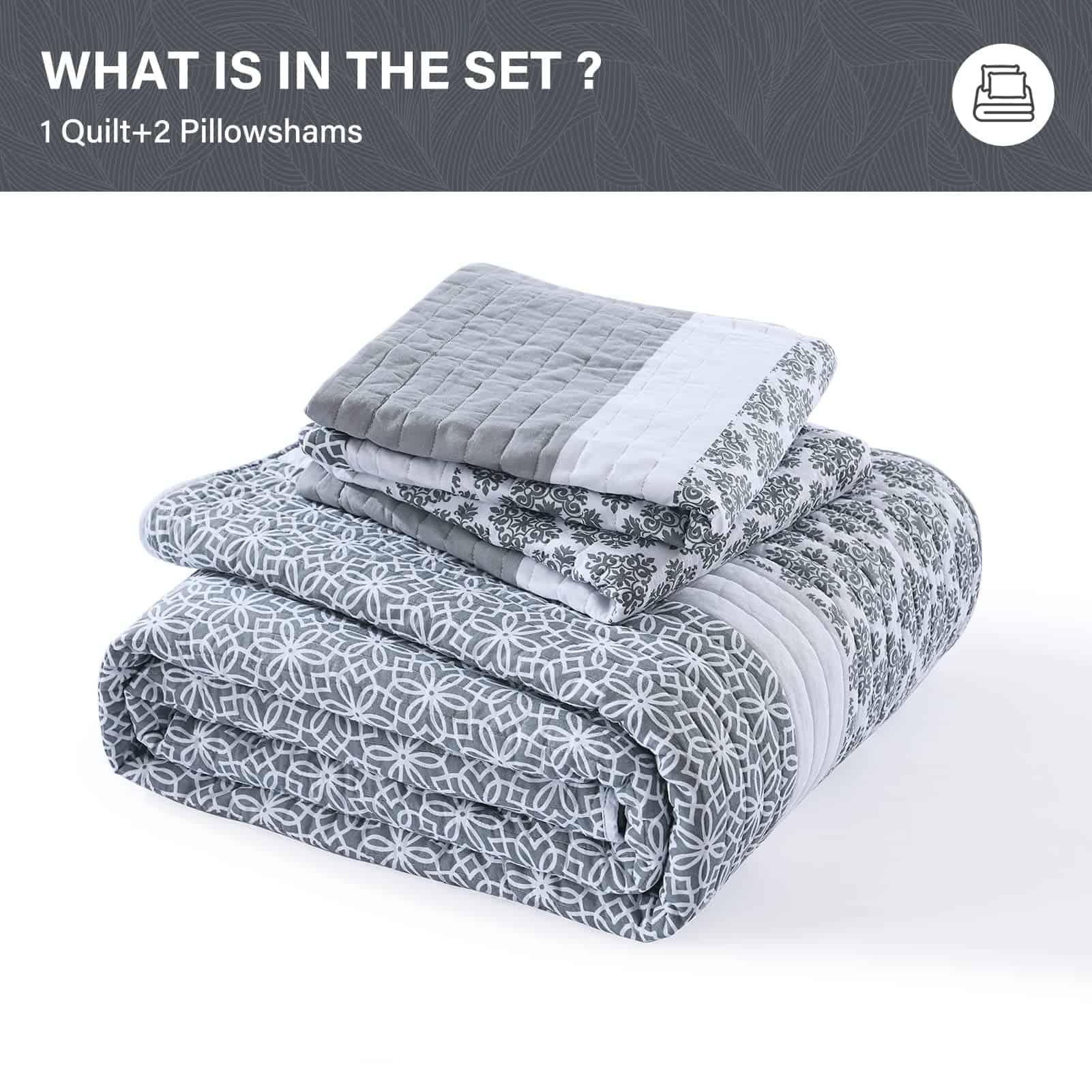 SahSahCasa Quilt Queen Size, Juego de colchas -Azul Grisáceo - Imagen 7