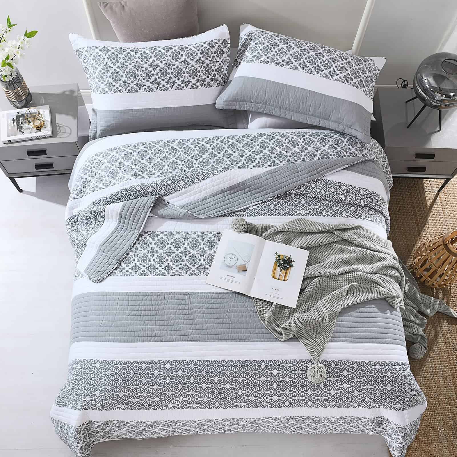 SahSahCasa Quilt Queen Size, Juego de colchas -Azul Grisáceo - Imagen 3