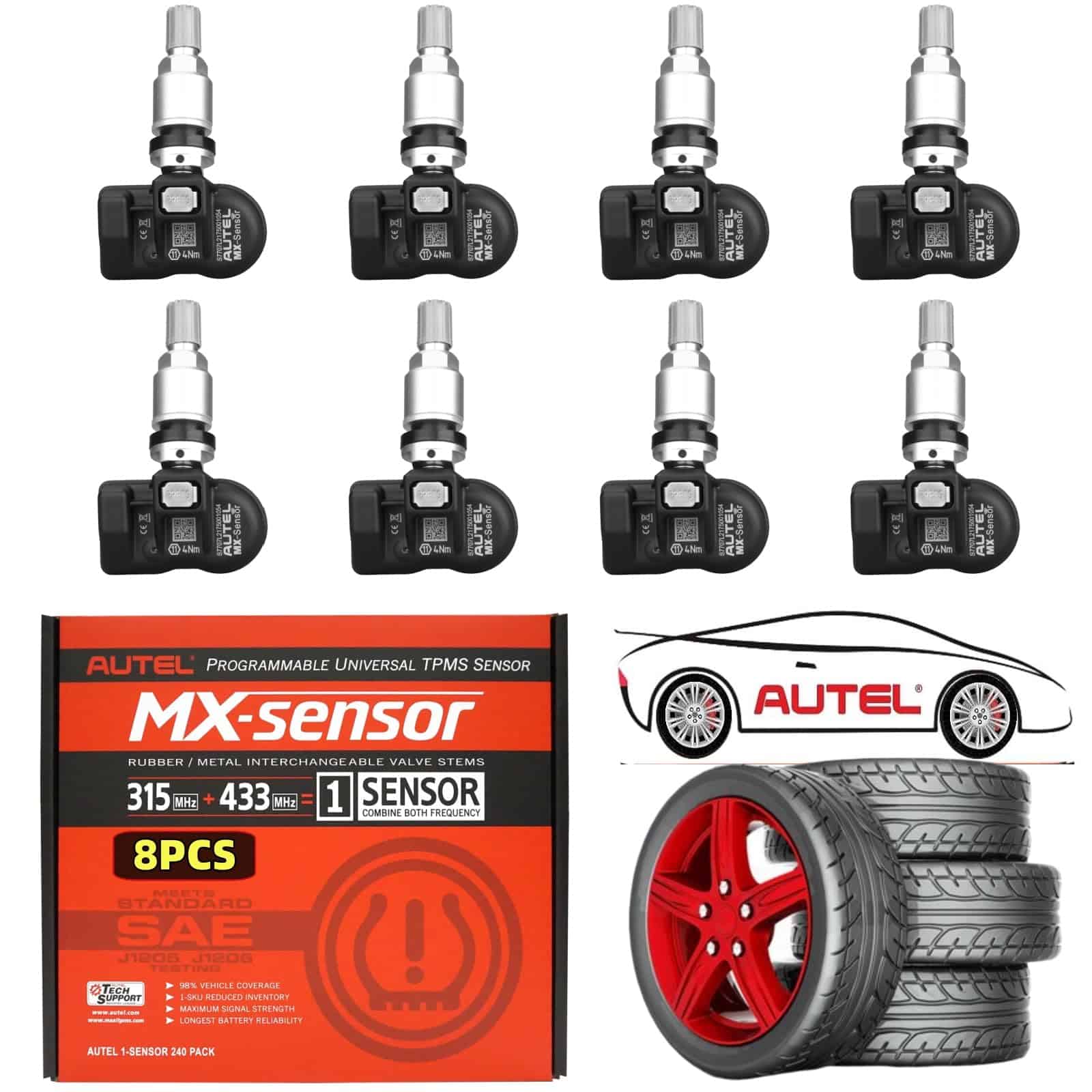 Autel MaxiTPMS MX Sensor 8pcs Pack Metal Stem 315/433MHz