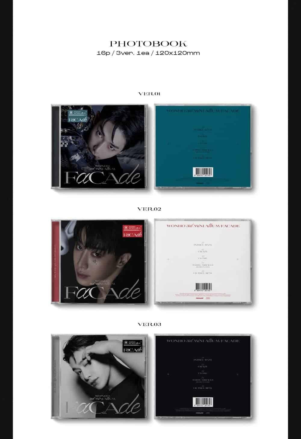 DREAMUS WONHO - 3er Mini Álbum FACADE Jewel case ver. (01 + - Imagen 4