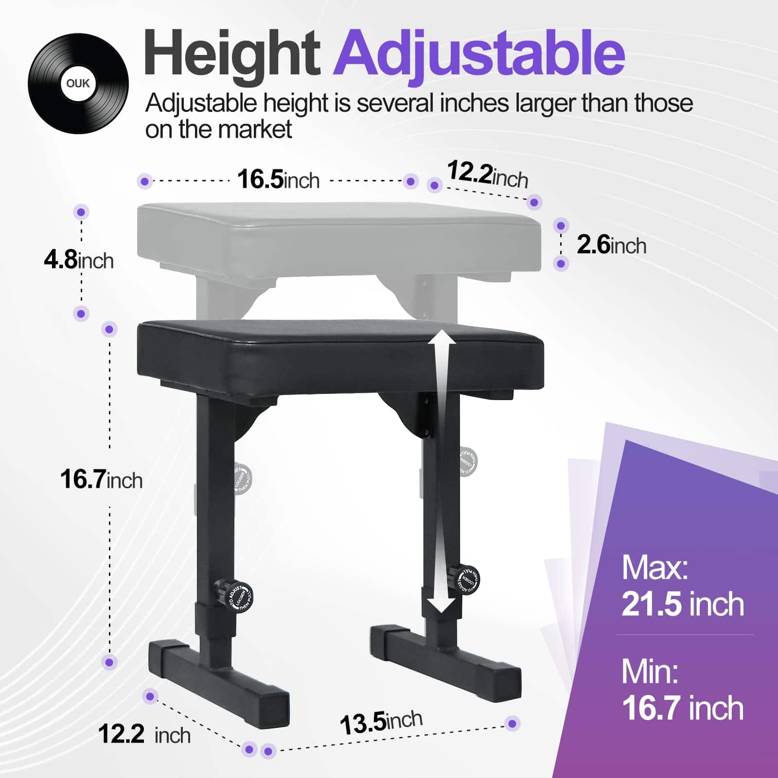 Taburete de Piano Ajustable OUKMIC, Banco de Teclado de - Imagen 6