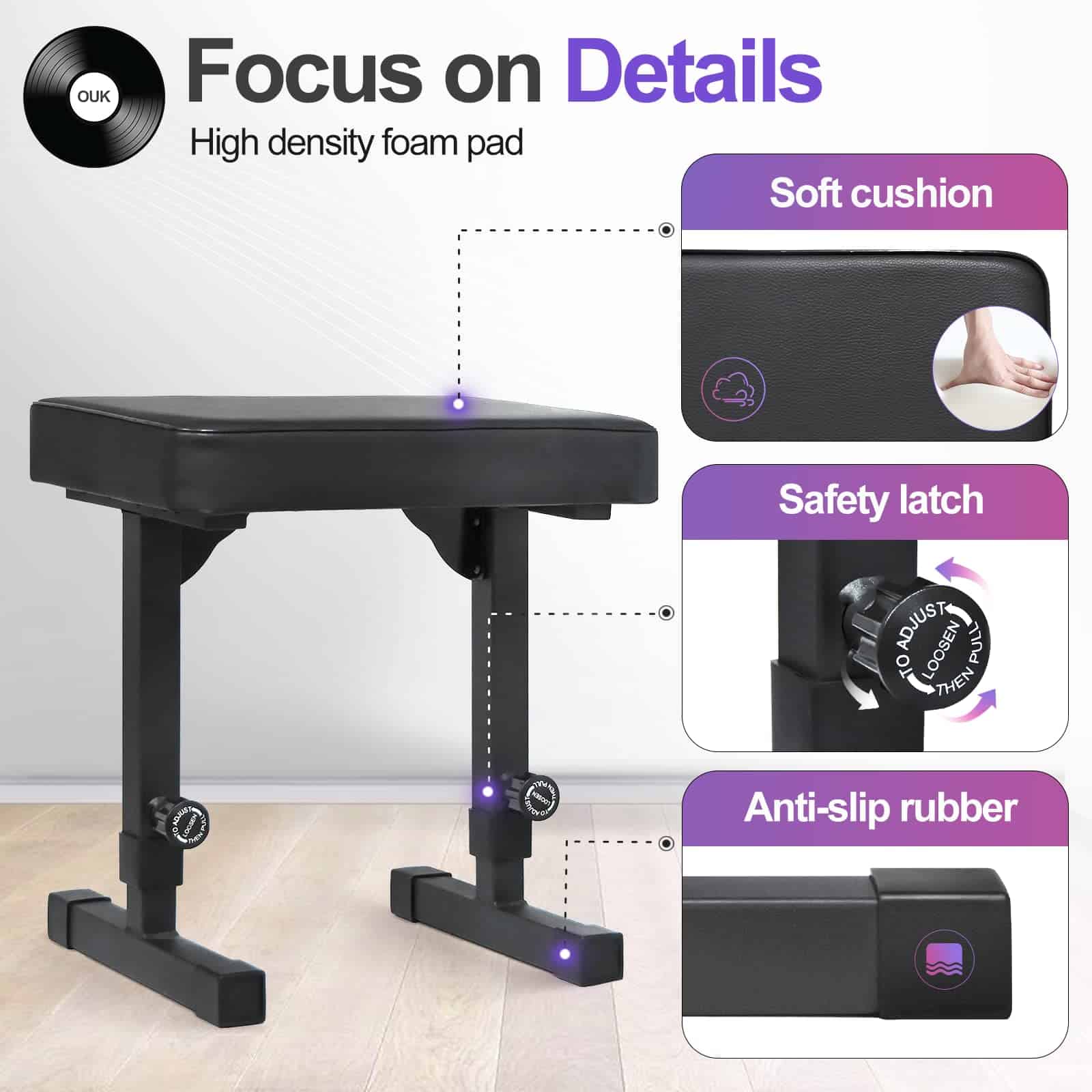 Taburete de Piano Ajustable OUKMIC, Banco de Teclado de - Imagen 3