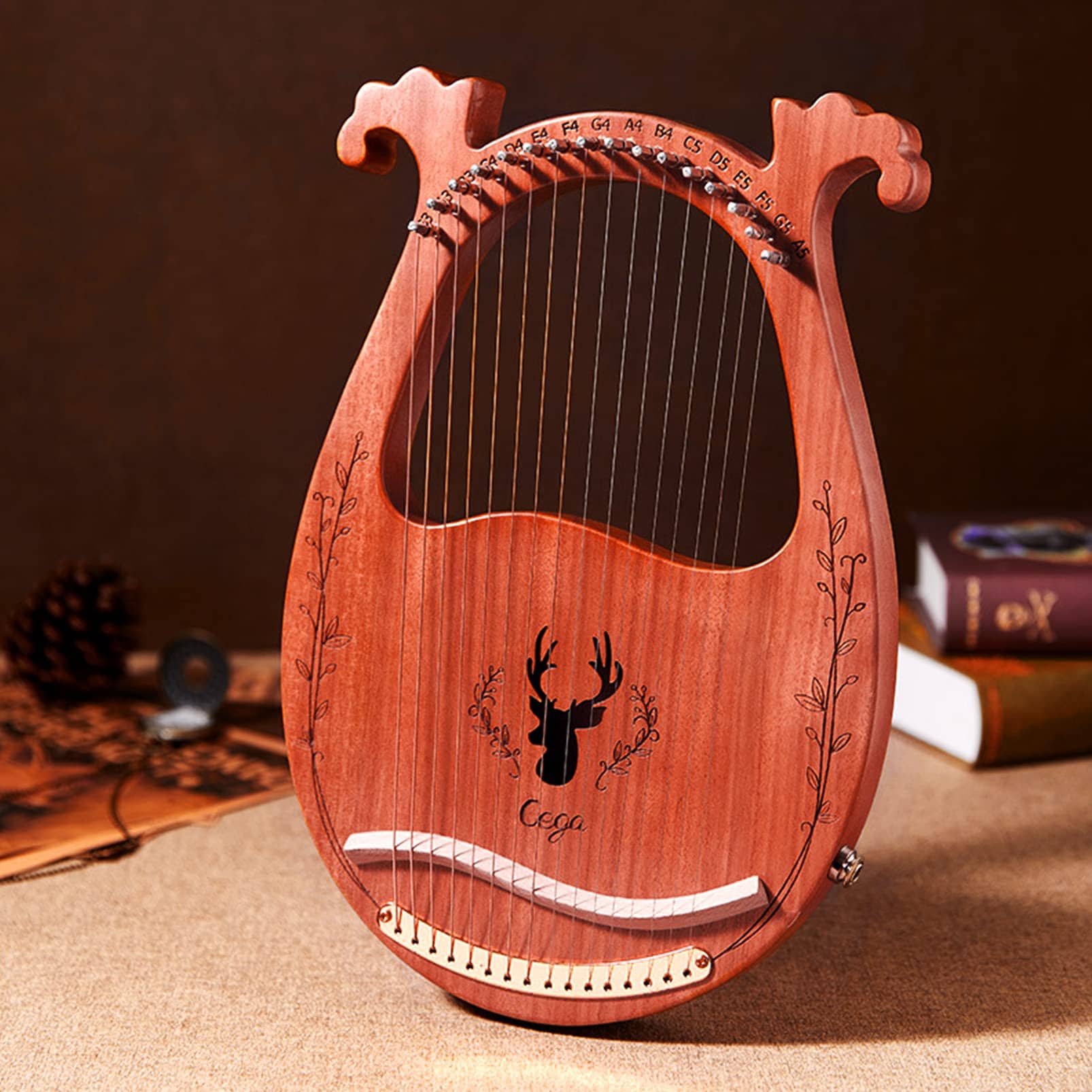 Lira Electrónica LvPets de 16 Cuerdas de Metal en Caoba con - Imagen 4