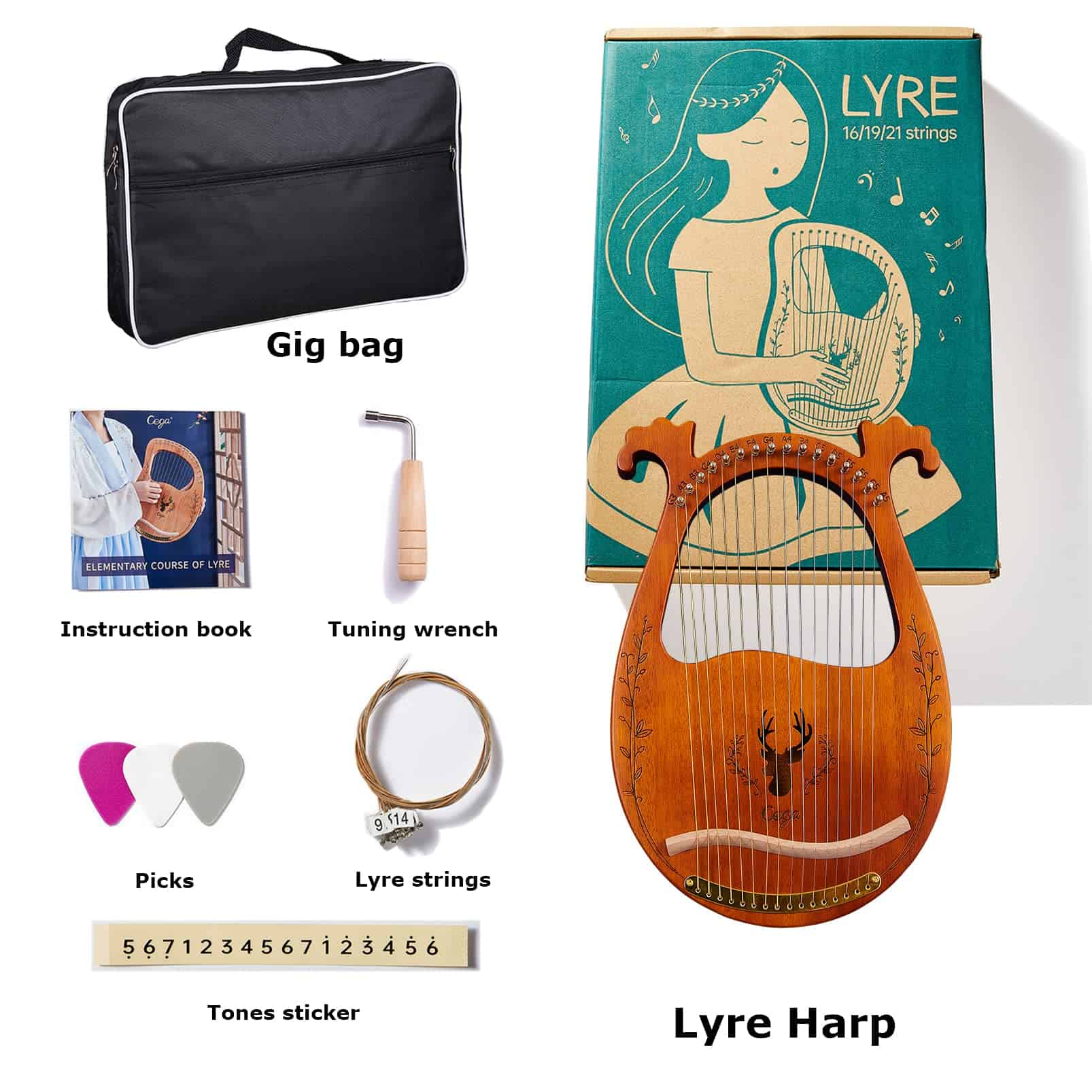 Lira Electrónica LvPets de 16 Cuerdas de Metal en Caoba con - Imagen 3