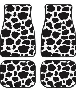 Juego de 4 Tapetes para Auto Estampado de Vaca, Negro y
