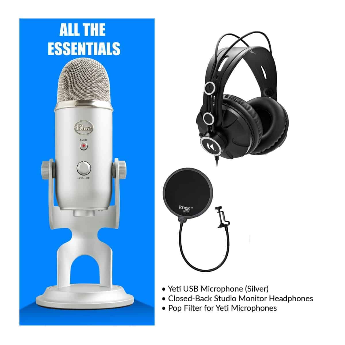 Micrófono USB Blue Yeti (Plata) con Auriculares y Filtro - Imagen 5