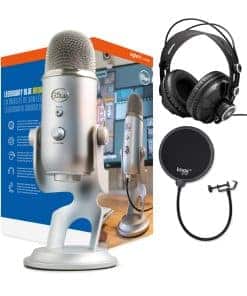 Micrófono USB Blue Yeti (Plata) con Auriculares y Filtro