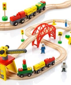 KipiPol Juegos de Tren de Madera para Niños 2-4-7 - 38 Pzas