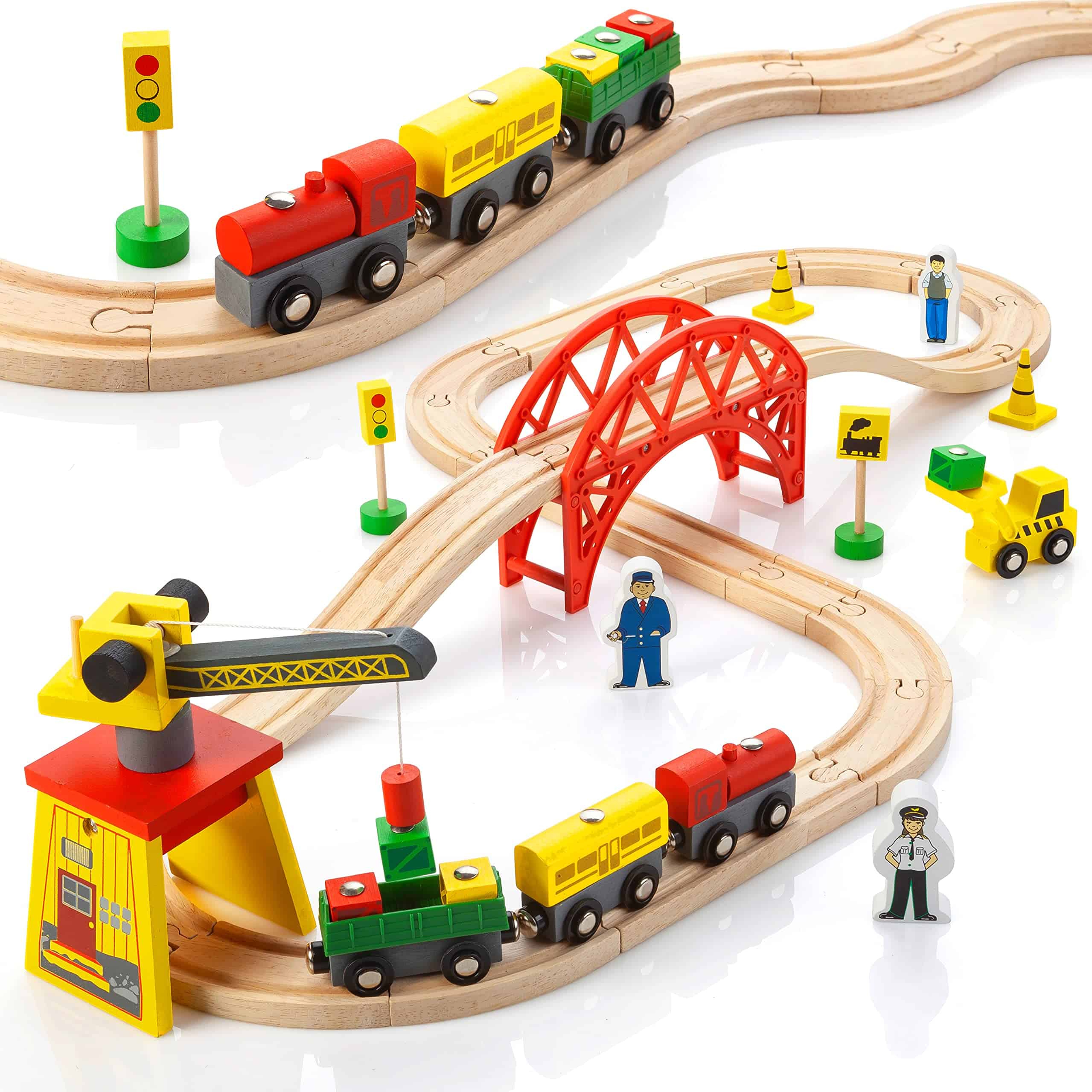 KipiPol Juegos de Tren de Madera para Niños 2-4-7 - 38 Pzas