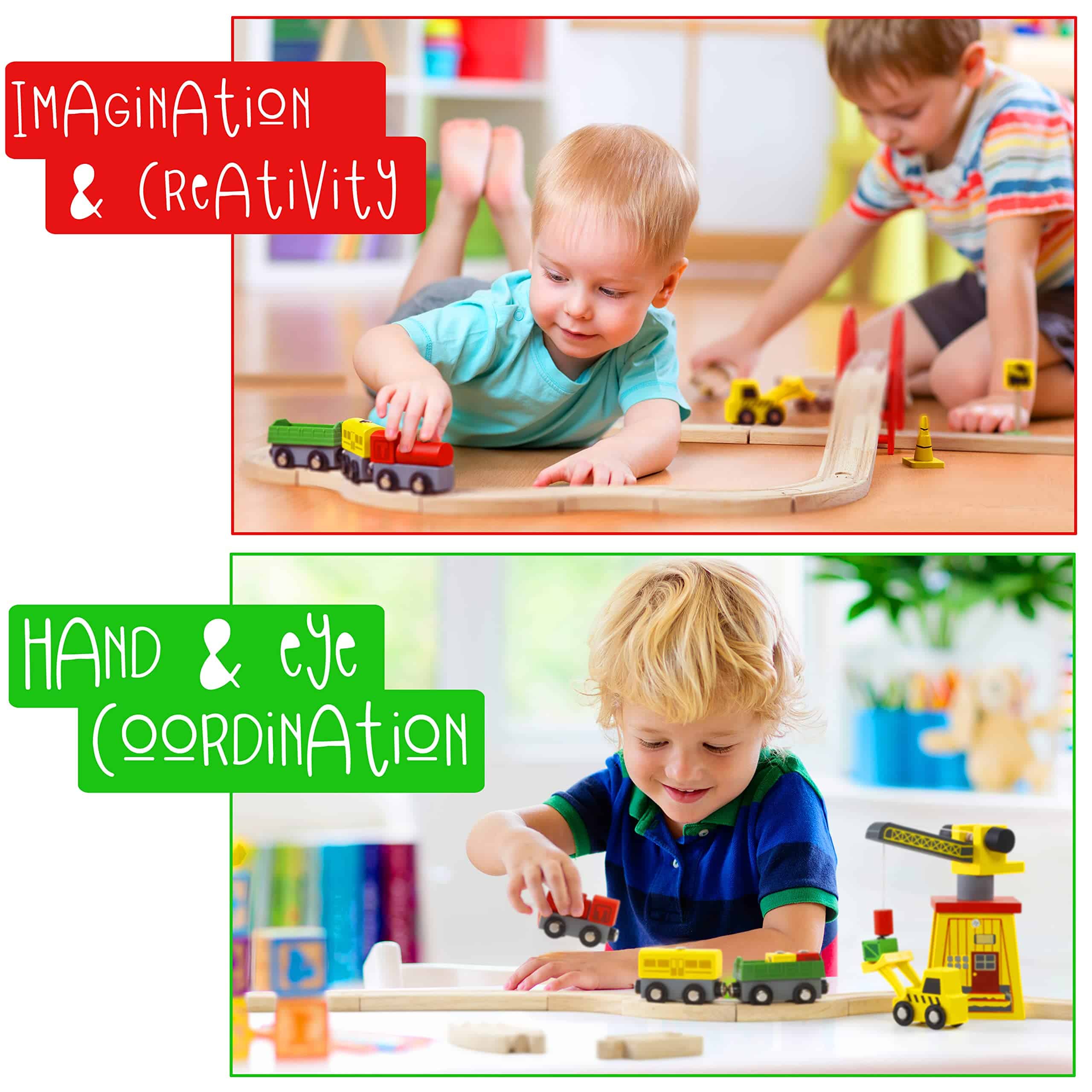 KipiPol Juegos de Tren de Madera para Niños 2-4-7 - 38 Pzas - Imagen 4