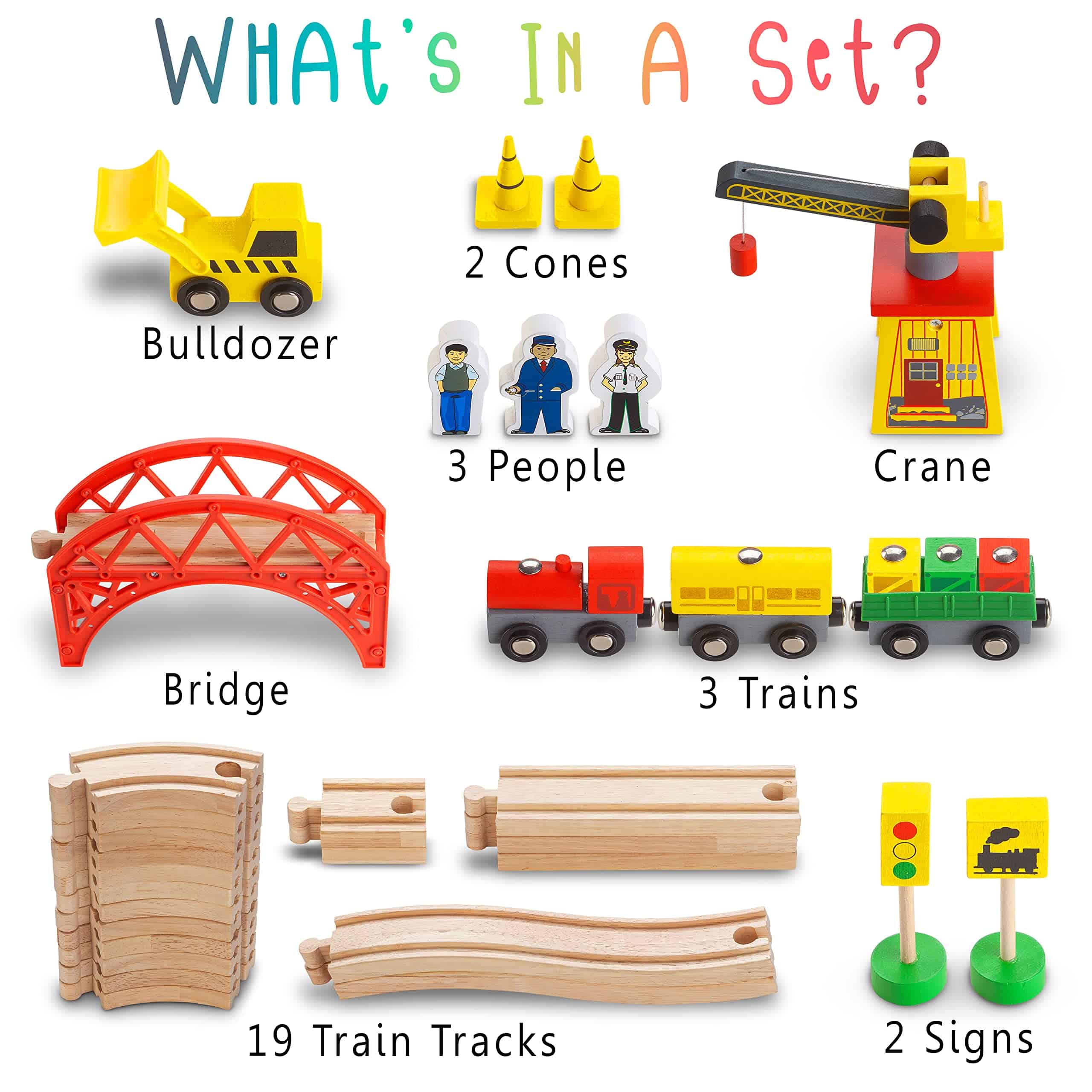 KipiPol Juegos de Tren de Madera para Niños 2-4-7 - 38 Pzas - Imagen 3