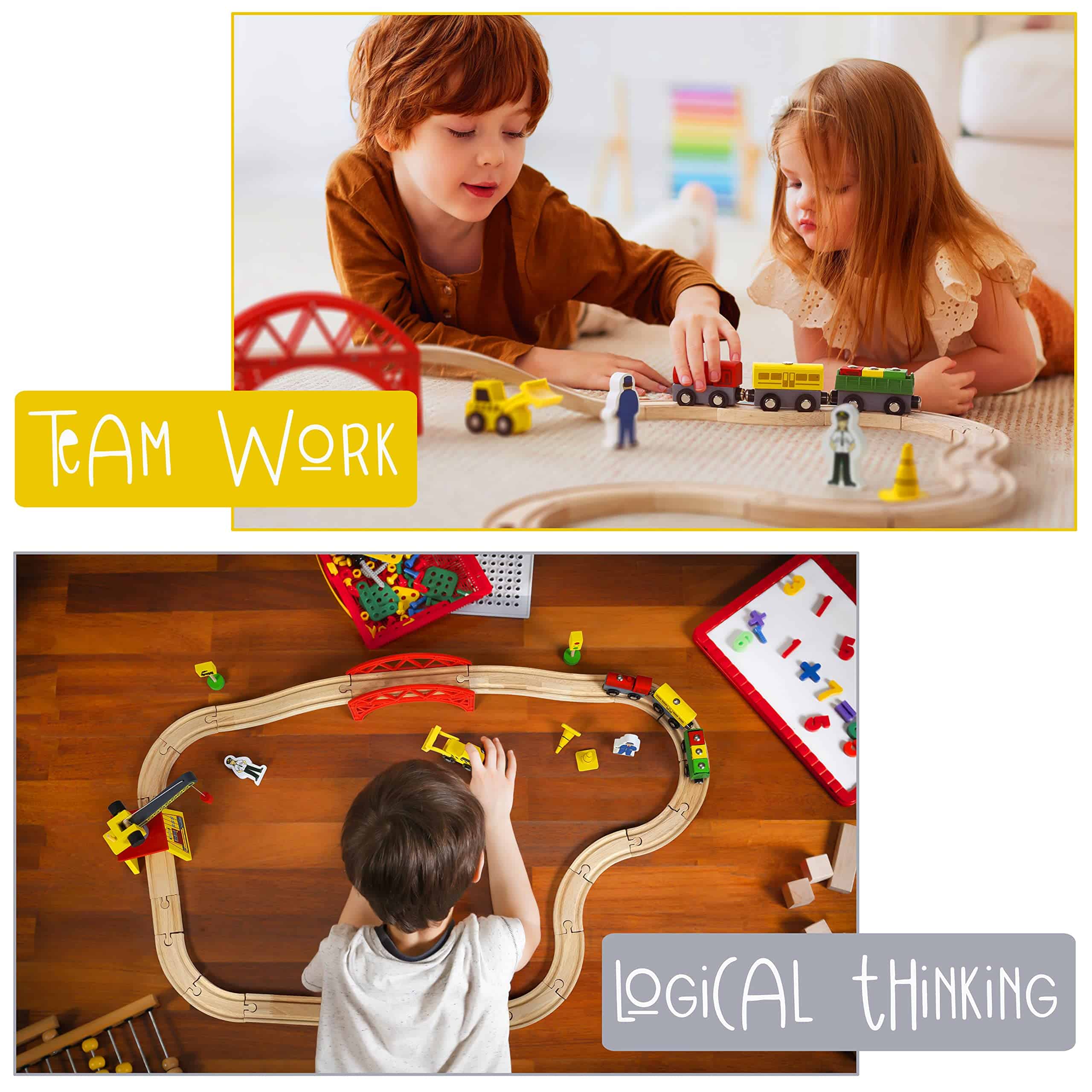 KipiPol Juegos de Tren de Madera para Niños 2-4-7 - 38 Pzas - Imagen 5