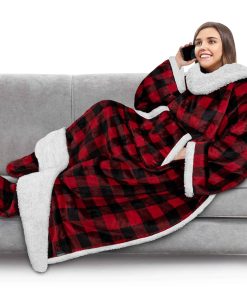 Manta Sherpa PAVILIA con Mangas, Bolsillo -Rojo a Cuadros