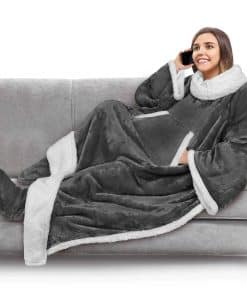 Manta PAVILIA con Mangas y Bolsillo para Pies -Gris Oscuro