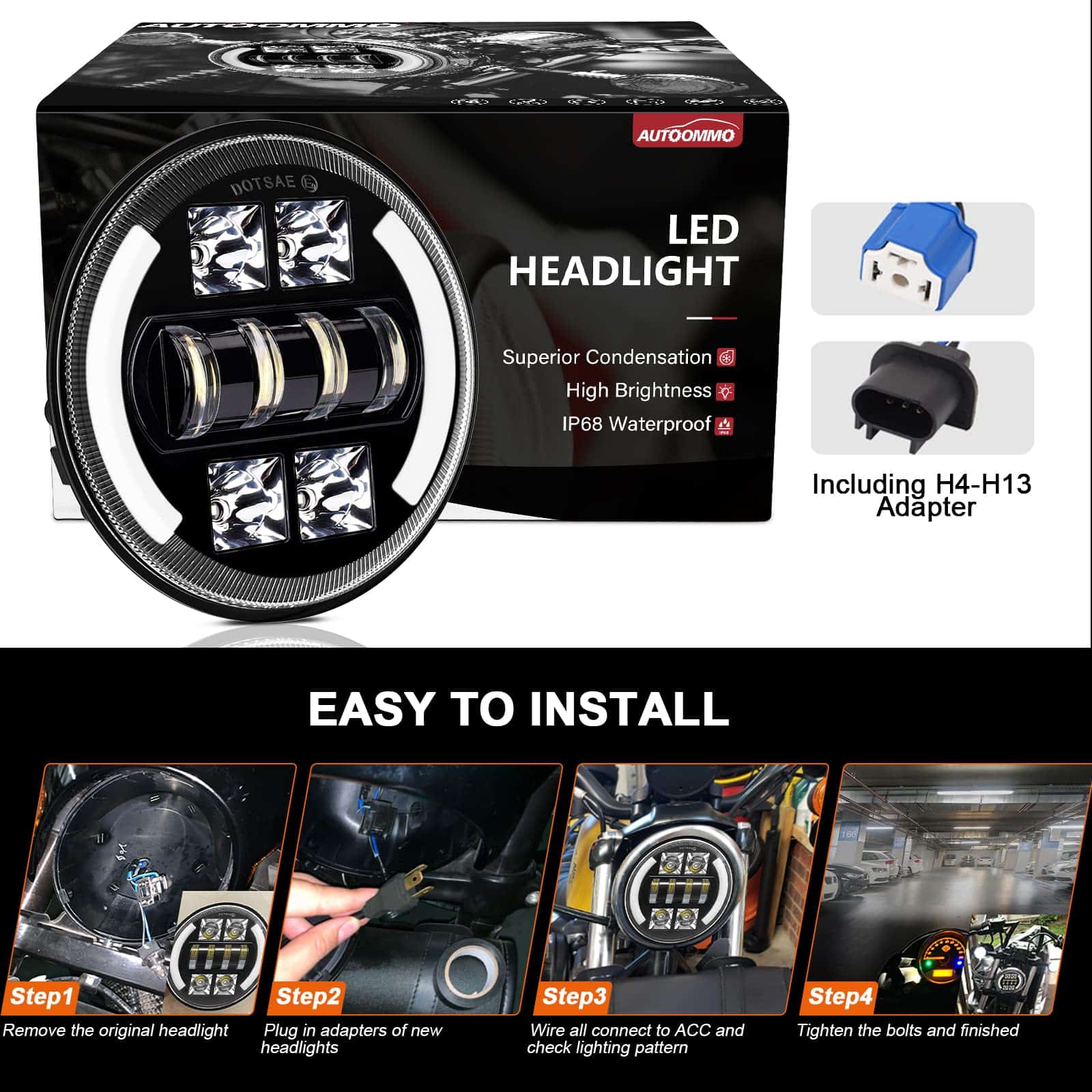 Faros delanteros LED de 7 pulgadas AUTOOMMO 5000Lms 60W con - Imagen 7