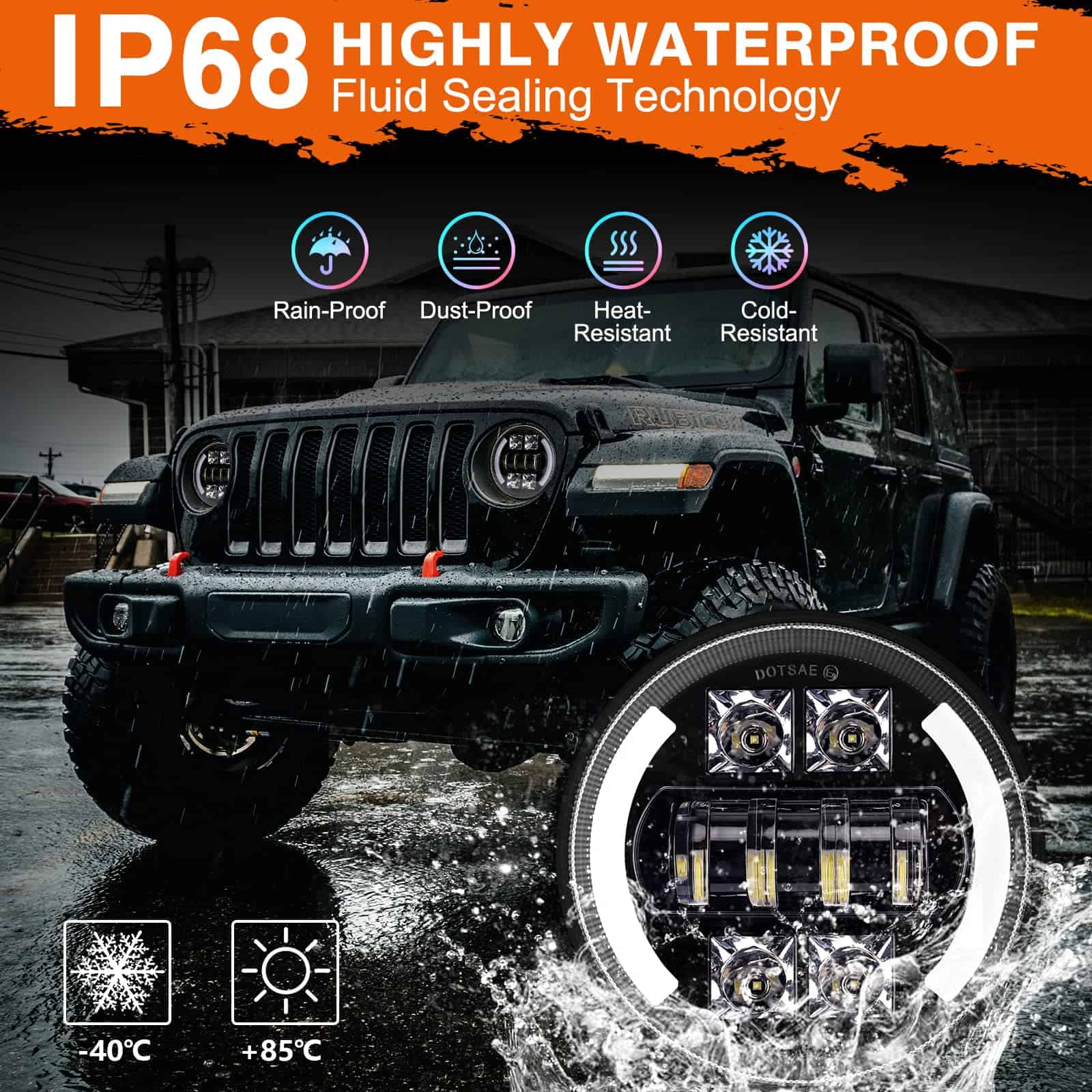 Faros delanteros LED de 7 pulgadas AUTOOMMO 5000Lms 60W con - Imagen 4